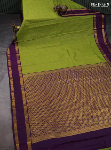 Lime Green & Purple Semi Kanchipram Silk - Checks