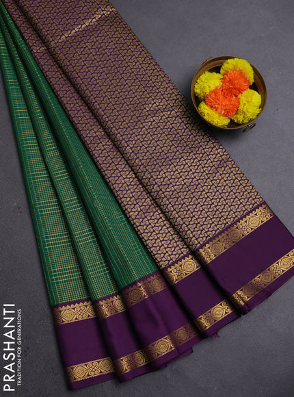 Green & Purple Semi Kanchipram Silk - Checks