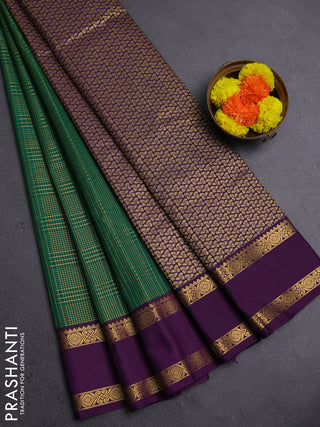Green & Purple Semi Kanchipram Silk - Checks