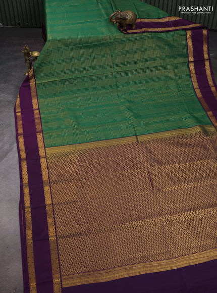 Green & Purple Semi Kanchipram Silk - Checks