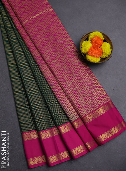 Bottle Green & Pink Semi Kanchipram Silk - Checks