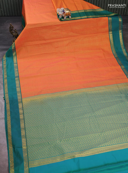 Orange & Green Semi Kanchipram Silk - Checks