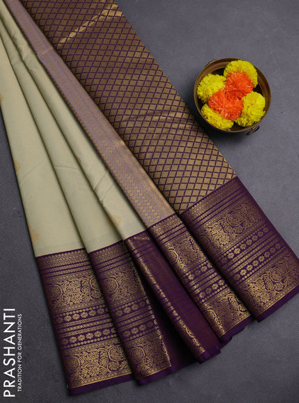 Beige & Purple Semi Kanchipram Silk - Buttas