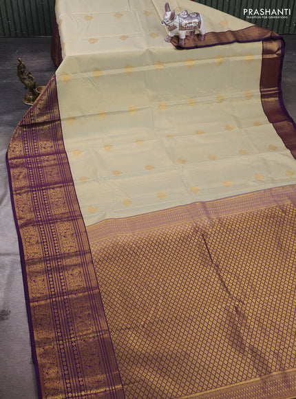 Beige & Purple Semi Kanchipram Silk - Buttas