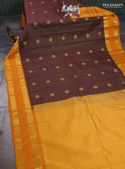 Coffee Brown & Mustard Yellow Semi Kanchipram Silk - Checks