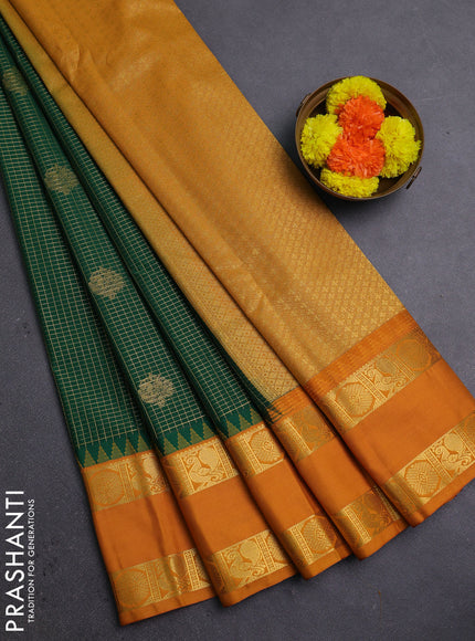 Green & Mustard Yellow Semi Kanchipram Silk - Checks
