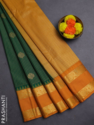 Green & Mustard Yellow Semi Kanchipram Silk - Checks