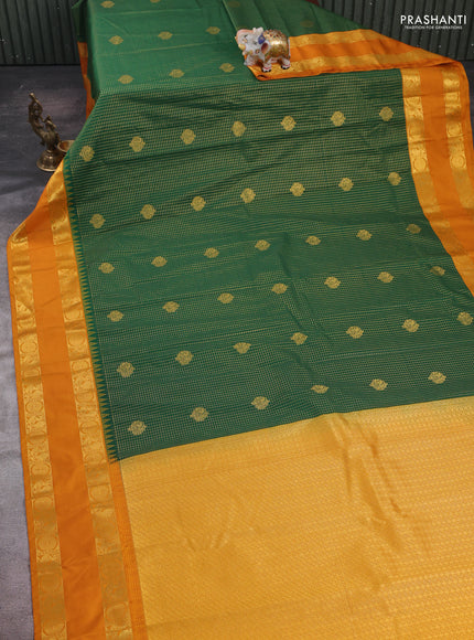 Green & Mustard Yellow Semi Kanchipram Silk - Checks