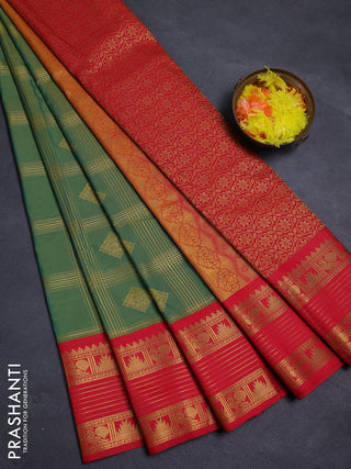 Green & Red Semi Kanchipram Silk - Checks