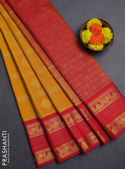 Mustard Yellow & Red Semi Kanchipram Silk - Checks
