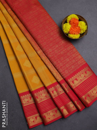 Mustard Yellow & Red Semi Kanchipram Silk - Checks