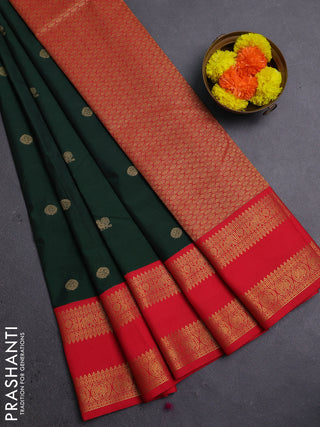 Bottle Green & Red Semi Kanchipram Silk - Buttas