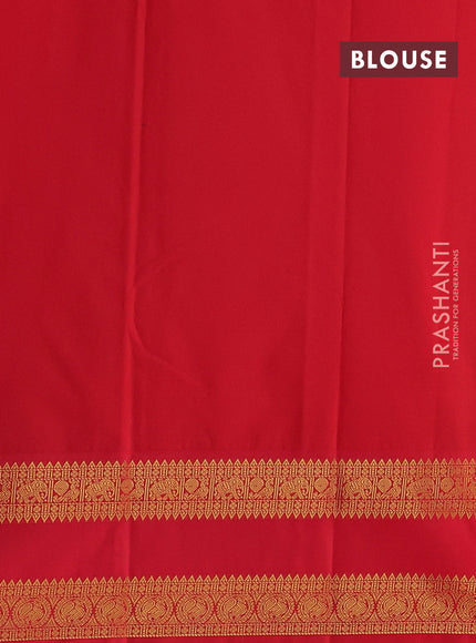 Bottle Green & Red Semi Kanchipram Silk - Buttas