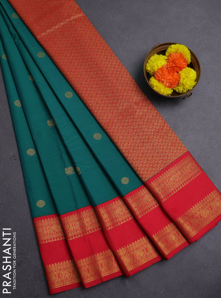 Green & Red Semi Kanchipram Silk - Buttas