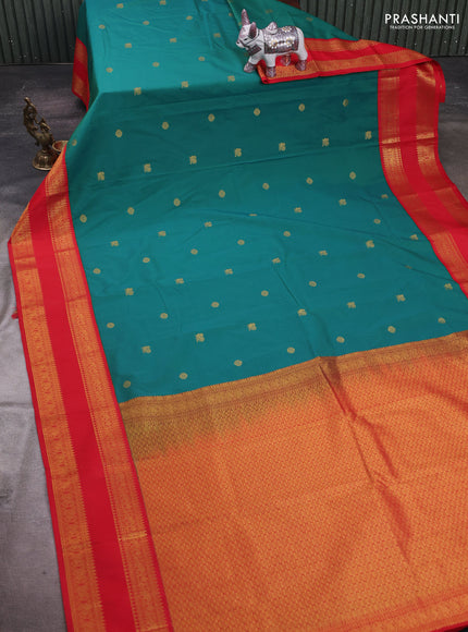 Green & Red Semi Kanchipram Silk - Buttas