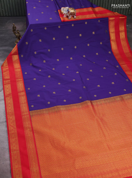 Violet & Red Semi Kanchipram Silk - Buttas