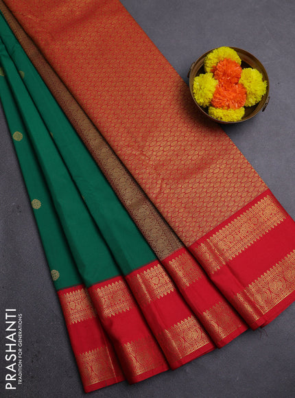 Green & Red Semi Kanchipram Silk - Buttas