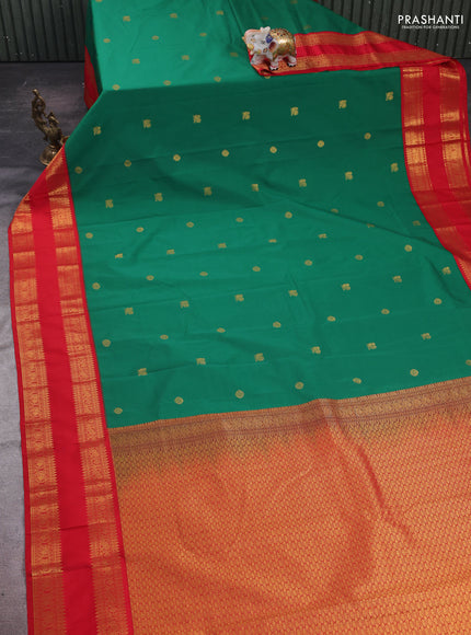 Green & Red Semi Kanchipram Silk - Buttas