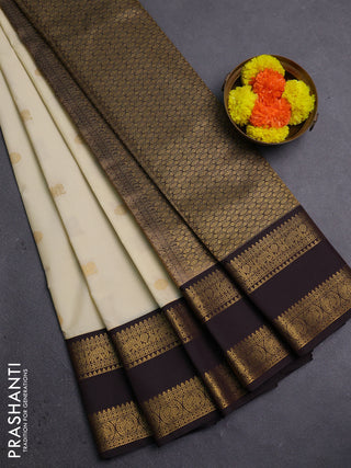 Cream & Coffee Brown Semi Kanchipram Silk - Buttas