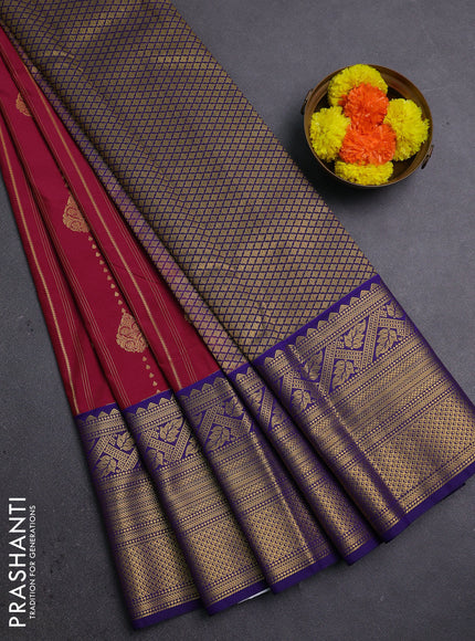 Maroon & Navy Blue Semi Kanchipram Silk - Buttas