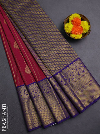 Maroon & Navy Blue Semi Kanchipram Silk - Buttas
