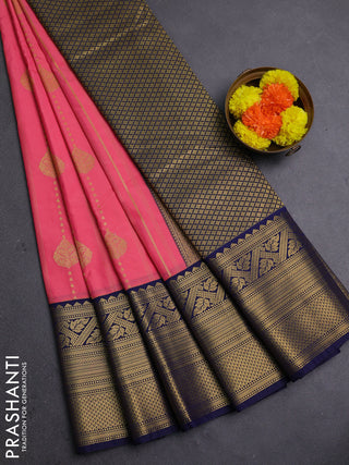 Candy Pink & Navy Blue Semi Kanchipram Silk - Buttas