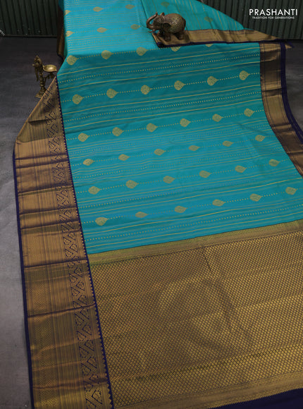 Teal Green & Navy Blue Semi Kanchipram Silk - Buttas