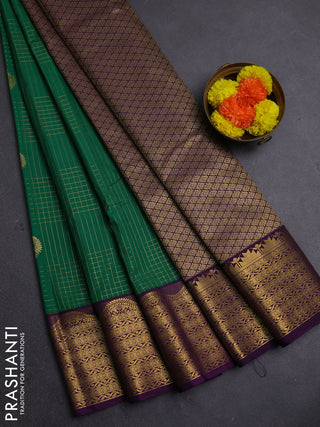 Greem & Purple Semi Kanchipram Silk - Checks