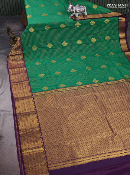 Greem & Purple Semi Kanchipram Silk - Checks