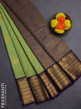 Pista Green & Purple Semi Kanchipram Silk - Checks