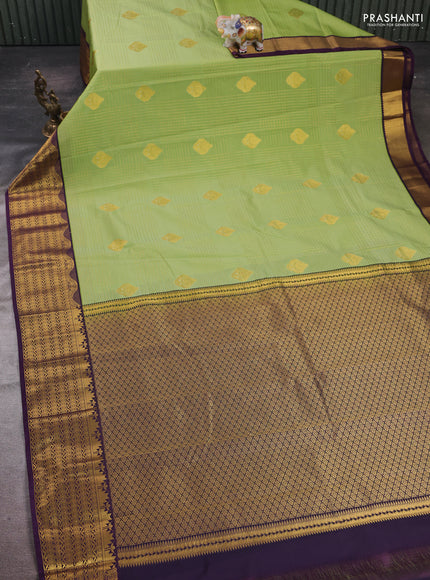 Pista Green & Purple Semi Kanchipram Silk - Checks