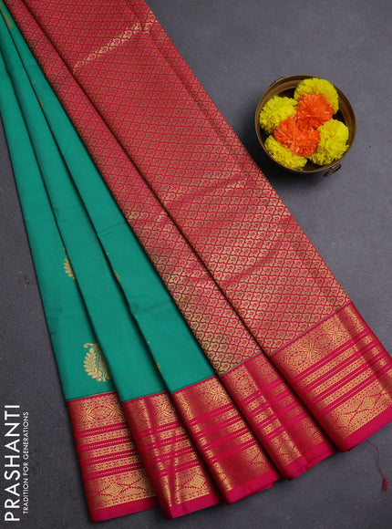 Green & Pink Semi Kanchipram Silk - Buttas