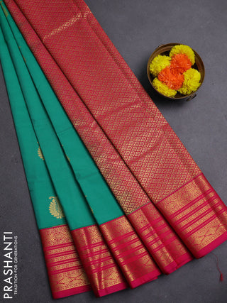 Green & Pink Semi Kanchipram Silk - Buttas