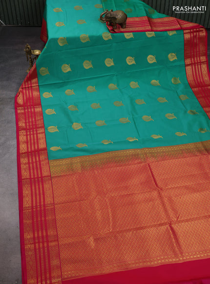 Green & Pink Semi Kanchipram Silk - Buttas