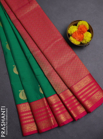 Green & Pink Semi Kanchipram Silk - Buttas