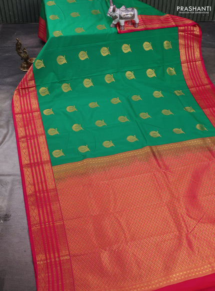Green & Pink Semi Kanchipram Silk - Buttas