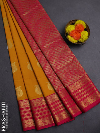Mustard Yellow & Pink Semi Kanchipram Silk - Buttas