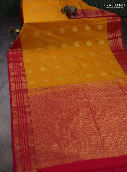Mustard Yellow & Pink Semi Kanchipram Silk - Buttas