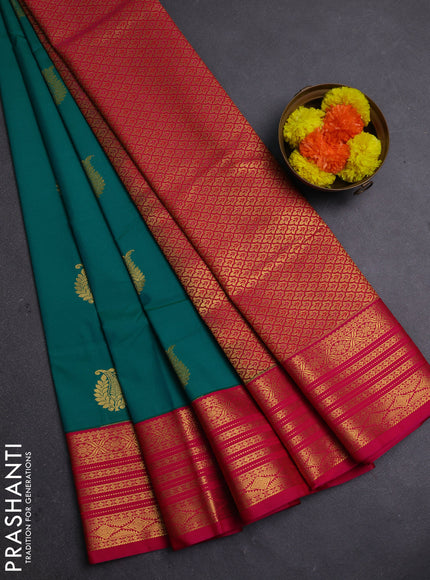Green & Pink Semi Kanchipram Silk - Buttas