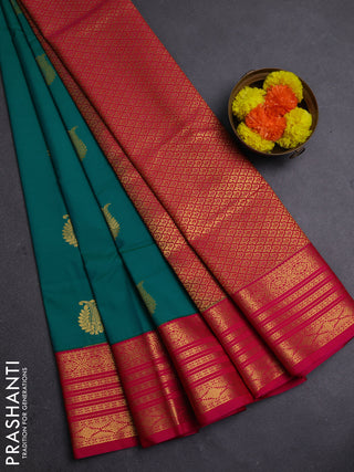 Green & Pink Semi Kanchipram Silk - Buttas