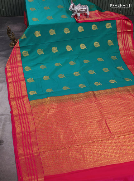 Green & Pink Semi Kanchipram Silk - Buttas