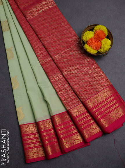 Pista Green & Pink Semi Kanchipram Silk - Buttas