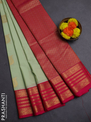 Pista Green & Pink Semi Kanchipram Silk - Buttas