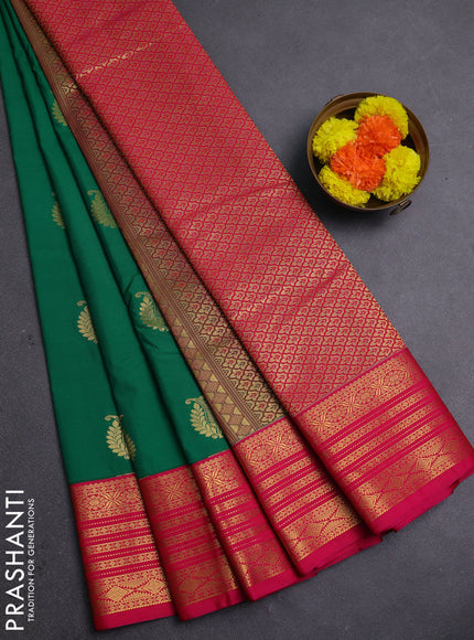 Green & Pink Semi Kanchipram Silk - Buttas