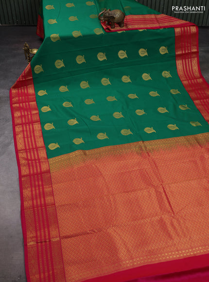 Green & Pink Semi Kanchipram Silk - Buttas