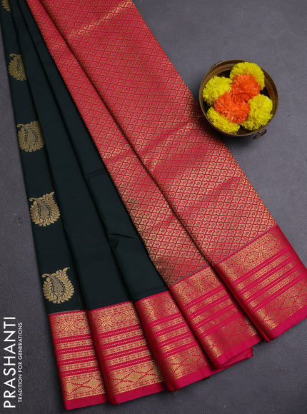 Bottle Green & Pink Semi Kanchipram Silk - Buttas