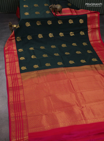 Bottle Green & Pink Semi Kanchipram Silk - Buttas