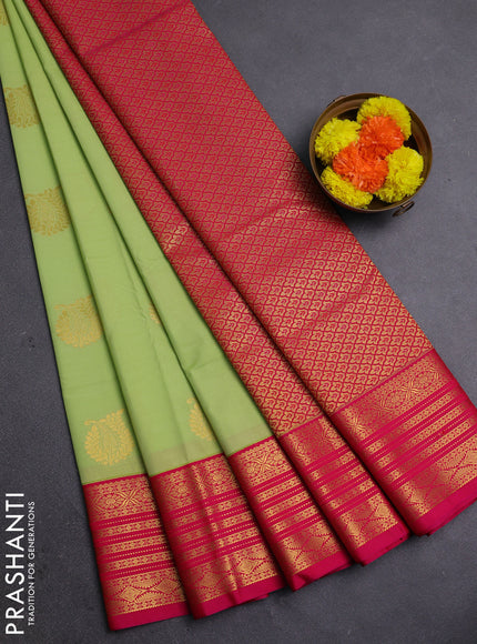 Pista Green & Pink Semi Kanchipram Silk - Buttas