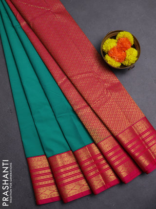 Teal Green & Pink Semi Kanchipram Silk - Buttas