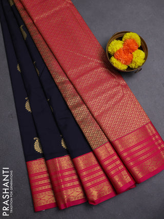 Navy Blue & Pink Semi Kanchipram Silk - Buttas
